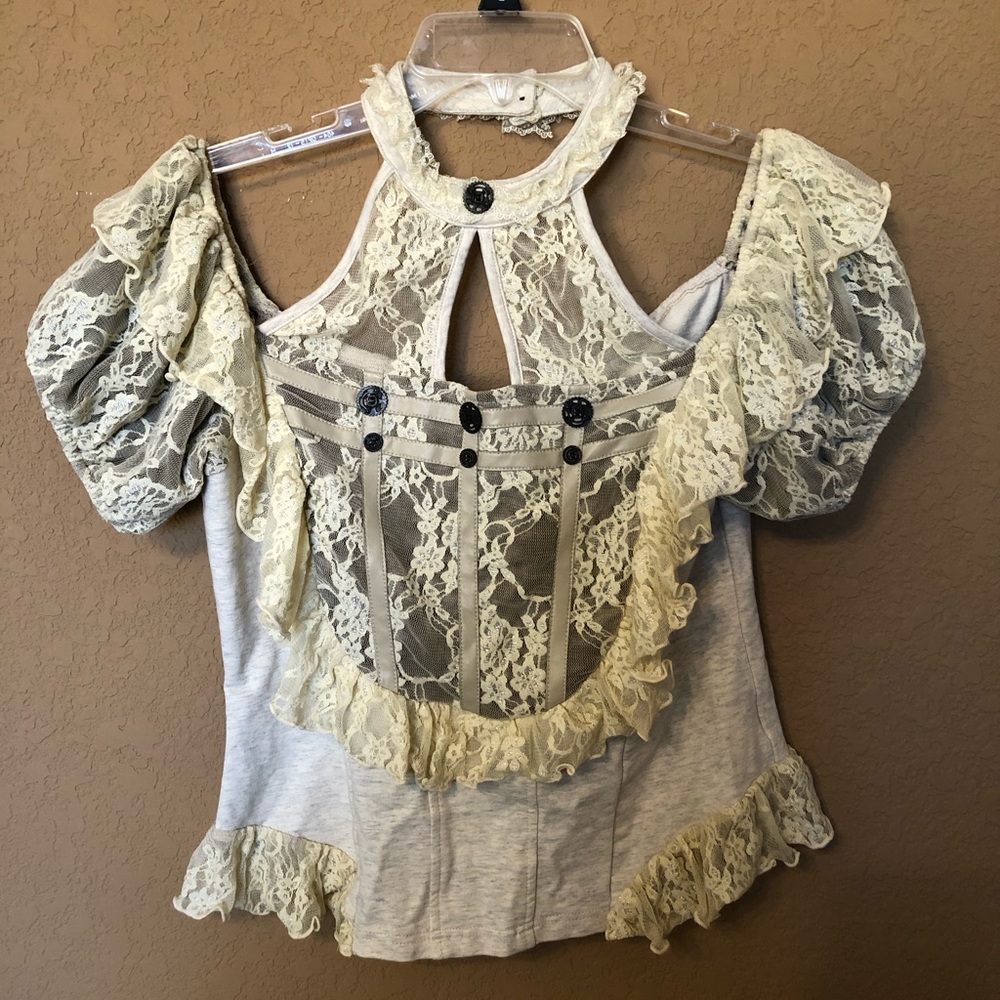 Steampunk Ivory cream lace top M/L